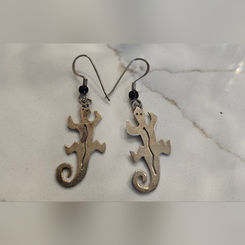 Silver Lizard Earrings, Sterling 925